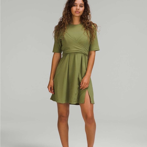 Lululemon Cotton Wrap-Front T-Shirt Dress - Bronze Green Size 6 - Picture 1 of 6
